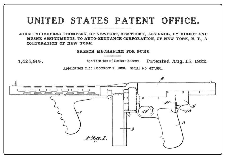 Thompson submachine gun patent drawing