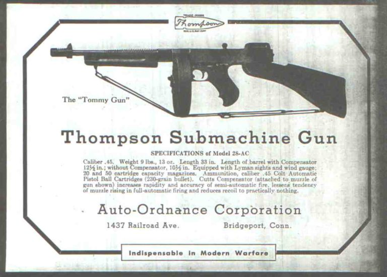 Original Thompson Submachine Gun advertisement from the Auto-Ordnance Corporation