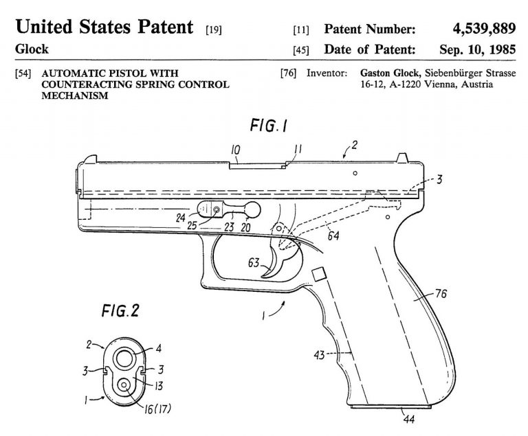 Glock pistol patent drawing